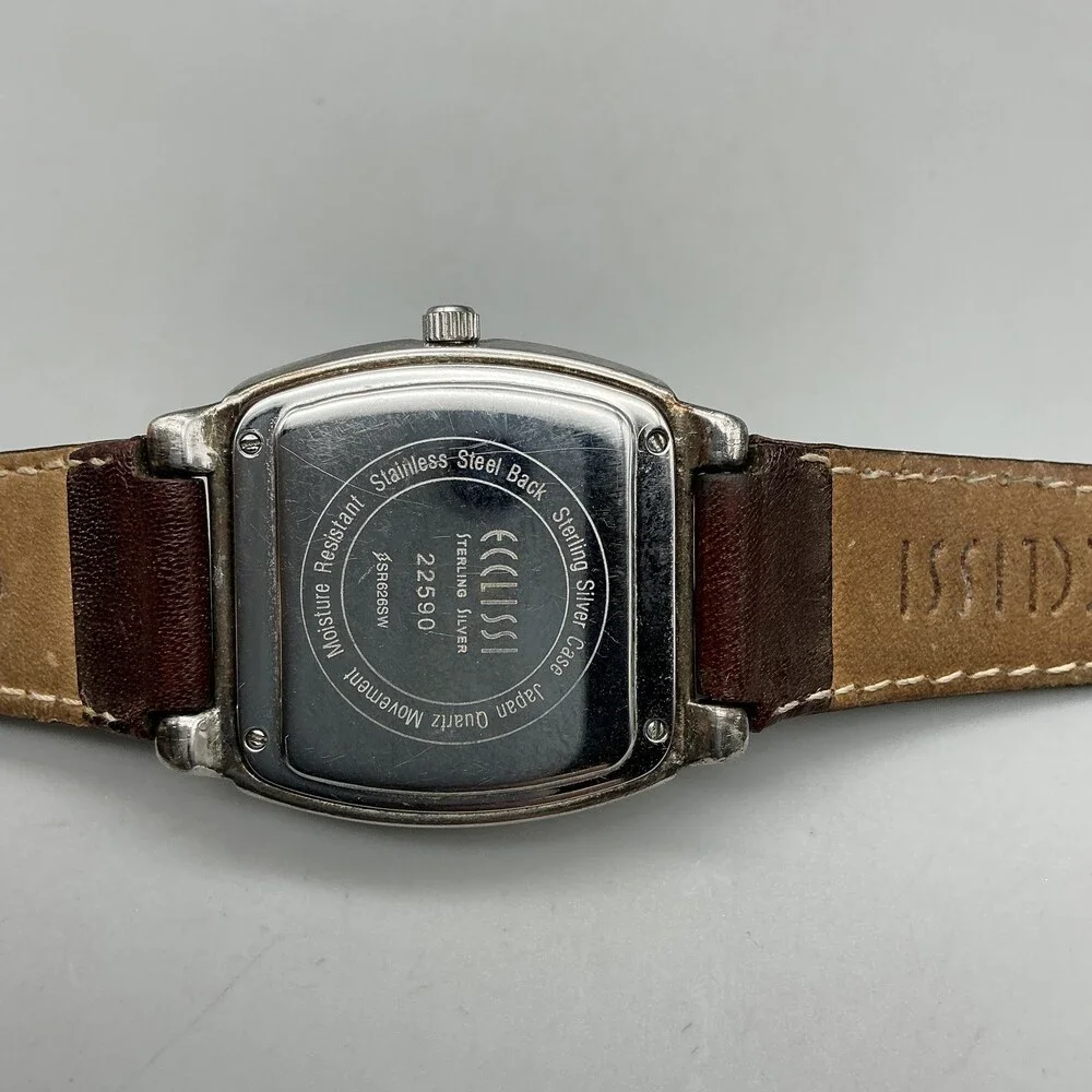 Ecclissi Womens Watch 31mm MOP Sterling Silver 22590 Brown Leather New Battery